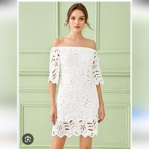 Off-Shoulder White Lace Dress Prettygarden Size M